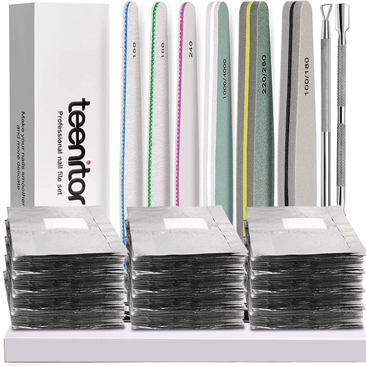 Nail File Buffer, Teenitor Gel Nail File Set, 6PCS Professional Nail Buffer File Block, 100PCS Nail Remover Foil Wraps, Cuticle Pusher and Cuticle Peeler, Gel Nail Remover Tools Kit Health & Beauty > Personal Care > Cosmetics > Cosmetic Tools > Nail Tools Teenitor   