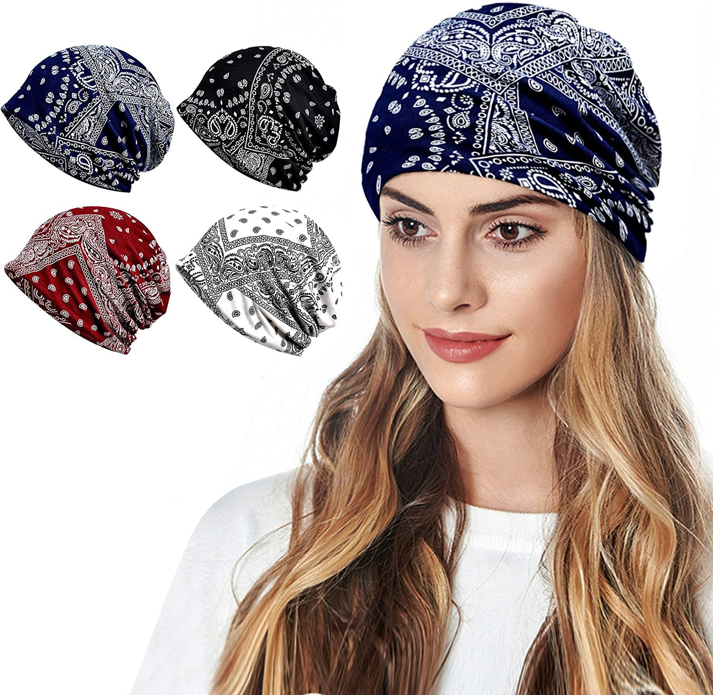 Cotton Face Bandanas for Sports Headwear Headband Neck Gaiter Chemo Cap Hair Loss Beanie Nightcap Apparel & Accessories > Clothing Accessories > Headwear Ababalaya B-1401pack  