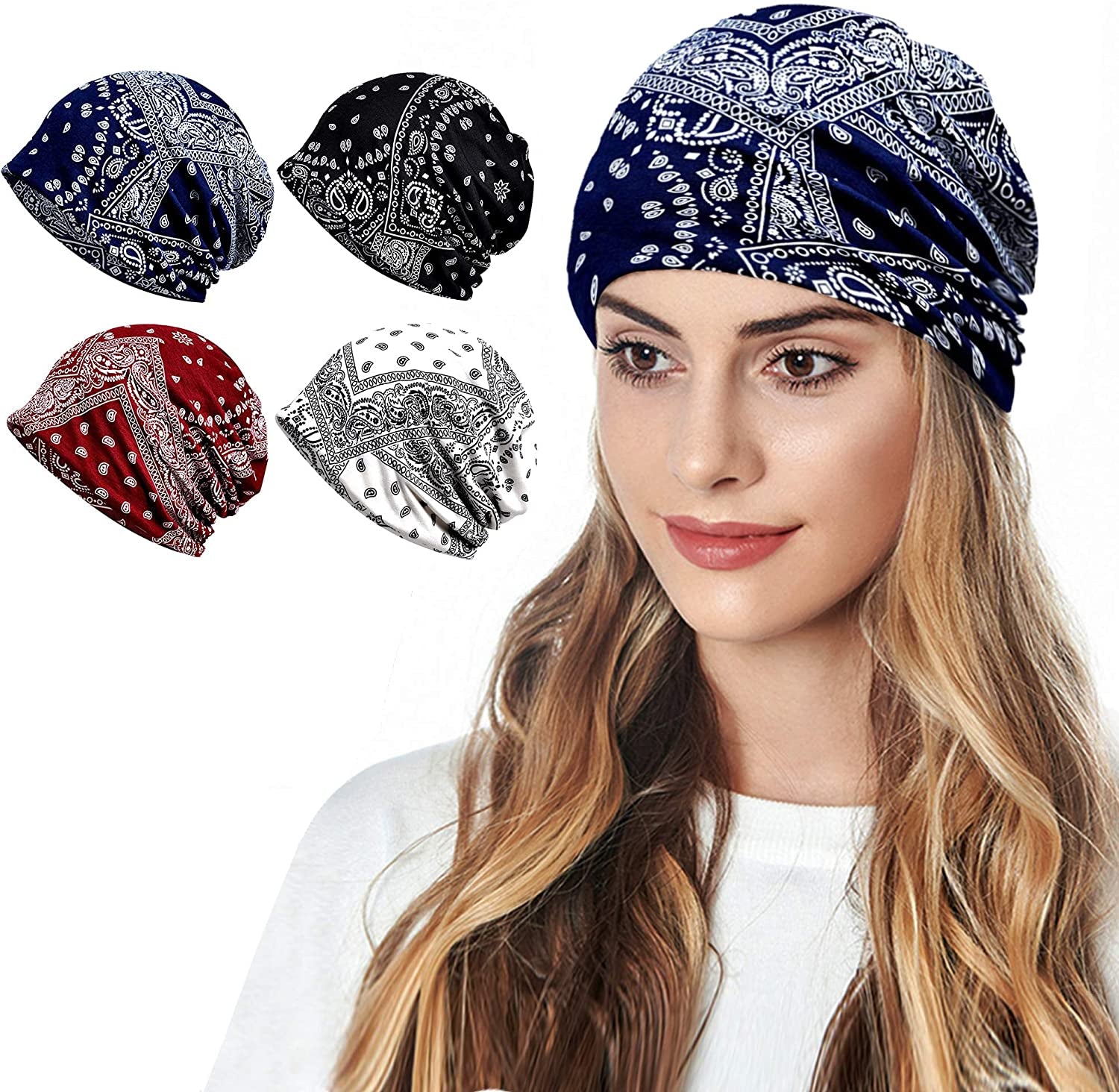 Cotton Face Bandanas for Sports Headwear Headband Neck Gaiter Chemo Cap Hair Loss Beanie Nightcap Apparel & Accessories > Clothing Accessories > Headwear Ababalaya B-1401pack  