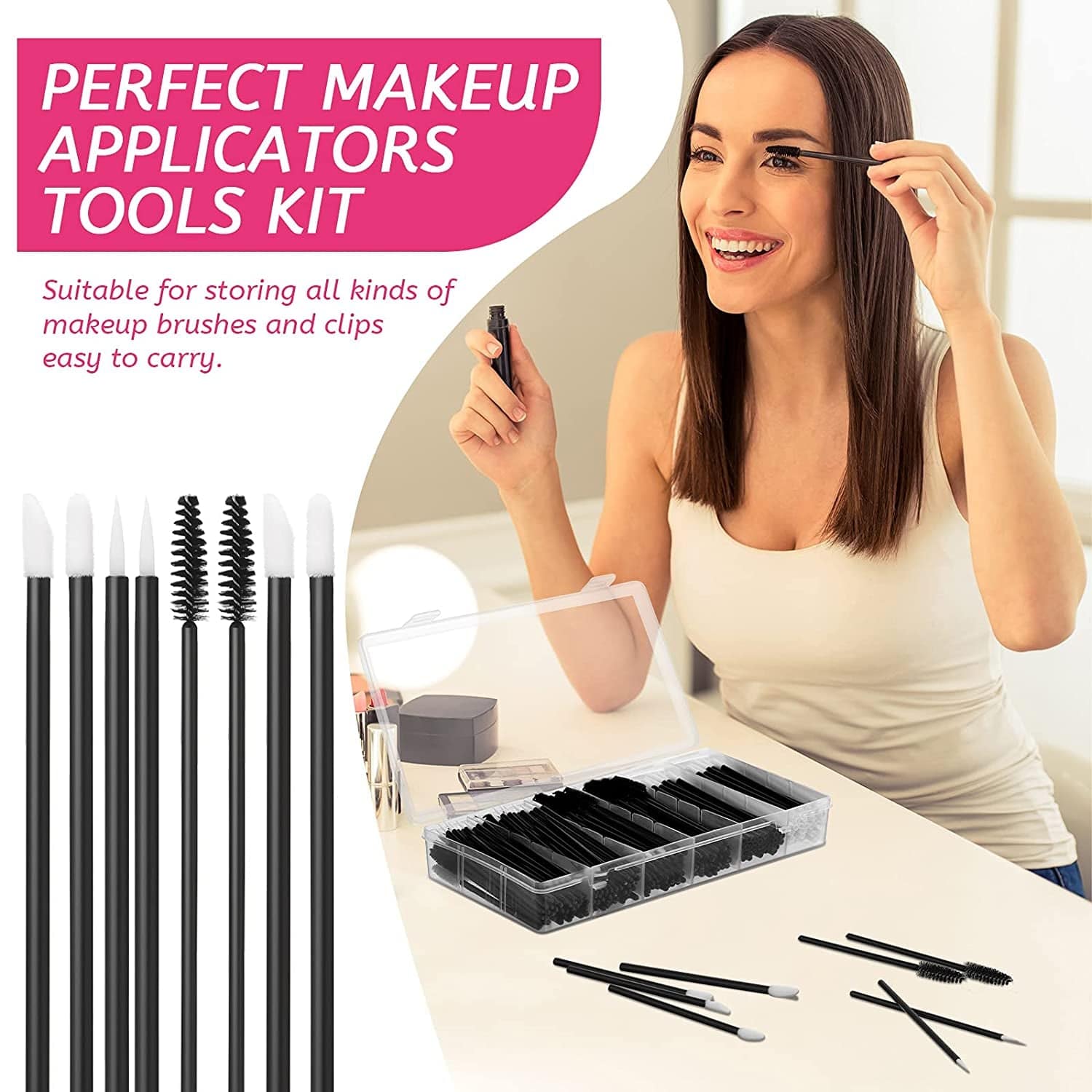 263 Pieces Makeup Applicators Tools Kit, Includes 50 Disposable Eyeliner Brushes 100 Lipstick Applicators Lip Wands 112 Mascara Wands Eyelash Brush with Plastic Organizer Box Health & Beauty > Personal Care > Cosmetics > Cosmetic Tools > Makeup Tools Maitys   