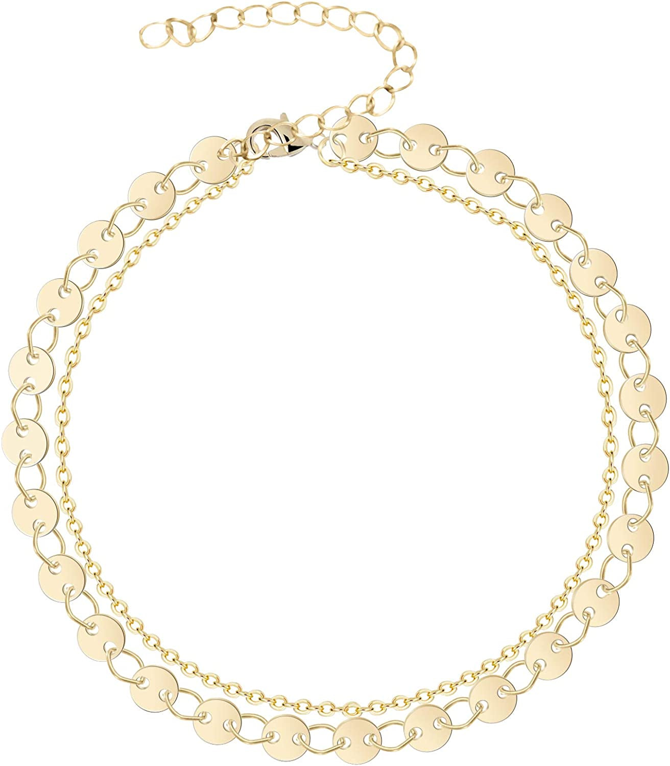 Dainty Gold Chain Anklet,Simple Delicate Figaro Chain Ankelt,Curb Chain Anklet,Coin Chain Anklet,Satellite Chain Anklet,Link Chain Ankle Bracelet,Chain Anklets for Women Apparel & Accessories > Jewelry > Anklets DeScount Gold Coin&Cable  