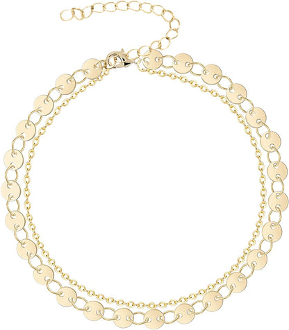 Dainty Gold Chain Anklet,Simple Delicate Figaro Chain Ankelt,Curb Chain Anklet,Coin Chain Anklet,Satellite Chain Anklet,Link Chain Ankle Bracelet,Chain Anklets for Women Apparel & Accessories > Jewelry > Anklets DeScount Gold Coin&Cable  