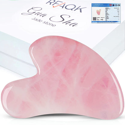 Guasha Tool for Face - Rose Quartz Gua Sha Facial Tools for Face & Body SPA - Heart Shape Gua Sha Massage Scrapper Tool, Real Natural Gua Sha Jade Stone for Treatment to Relieve Muscles Tension Health & Beauty > Personal Care > Cosmetics > Cosmetic Tools > Skin Care Tools RFAQK Pink  