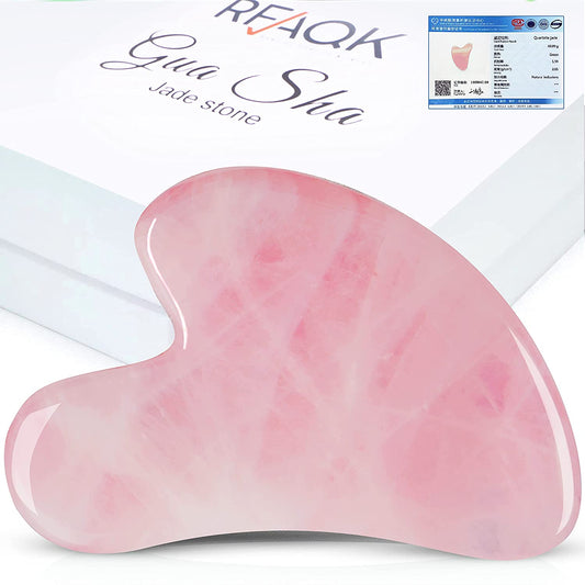 Guasha Tool for Face - Rose Quartz Gua Sha Facial Tools for Face & Body SPA - Heart Shape Gua Sha Massage Scrapper Tool, Real Natural Gua Sha Jade Stone for Treatment to Relieve Muscles Tension Health & Beauty > Personal Care > Cosmetics > Cosmetic Tools > Skin Care Tools RFAQK Pink  