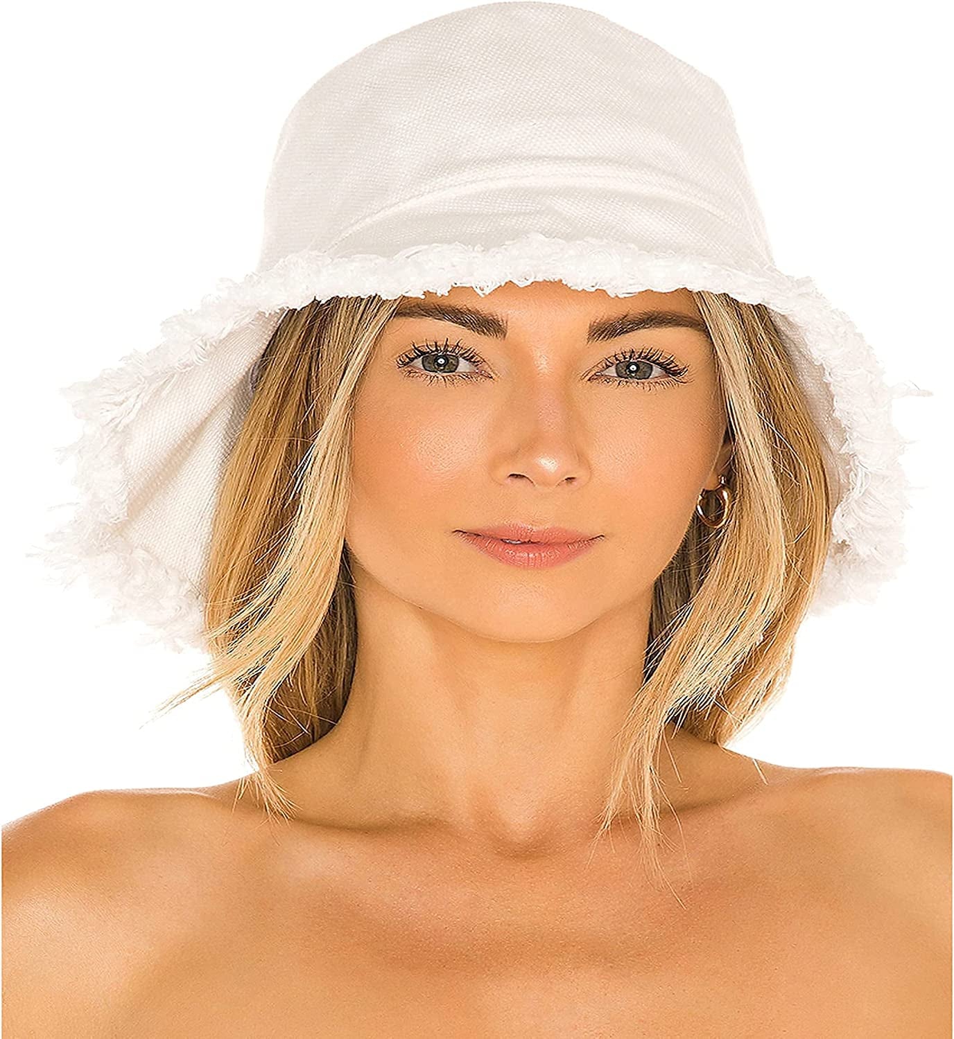 Frayed-Edge-Bucket-Hat-Summer Distressed-Beach-Sun-Hat-For-Women Men Teens Girls- Floppy Wide-Brim Fisherman Cap(Size: 7 1/8) Apparel & Accessories > Clothing Accessories > Hats UTOWO   