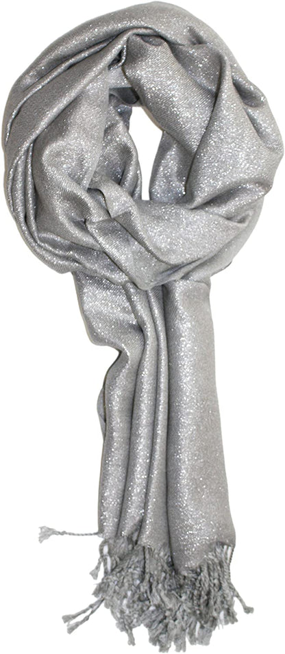 Ted & Jack - Dreams of Stardom Sparkling Metallic Pashmina Scarf Apparel & Accessories > Clothing Accessories > Scarves & Shawls Ted and Jack Silver  