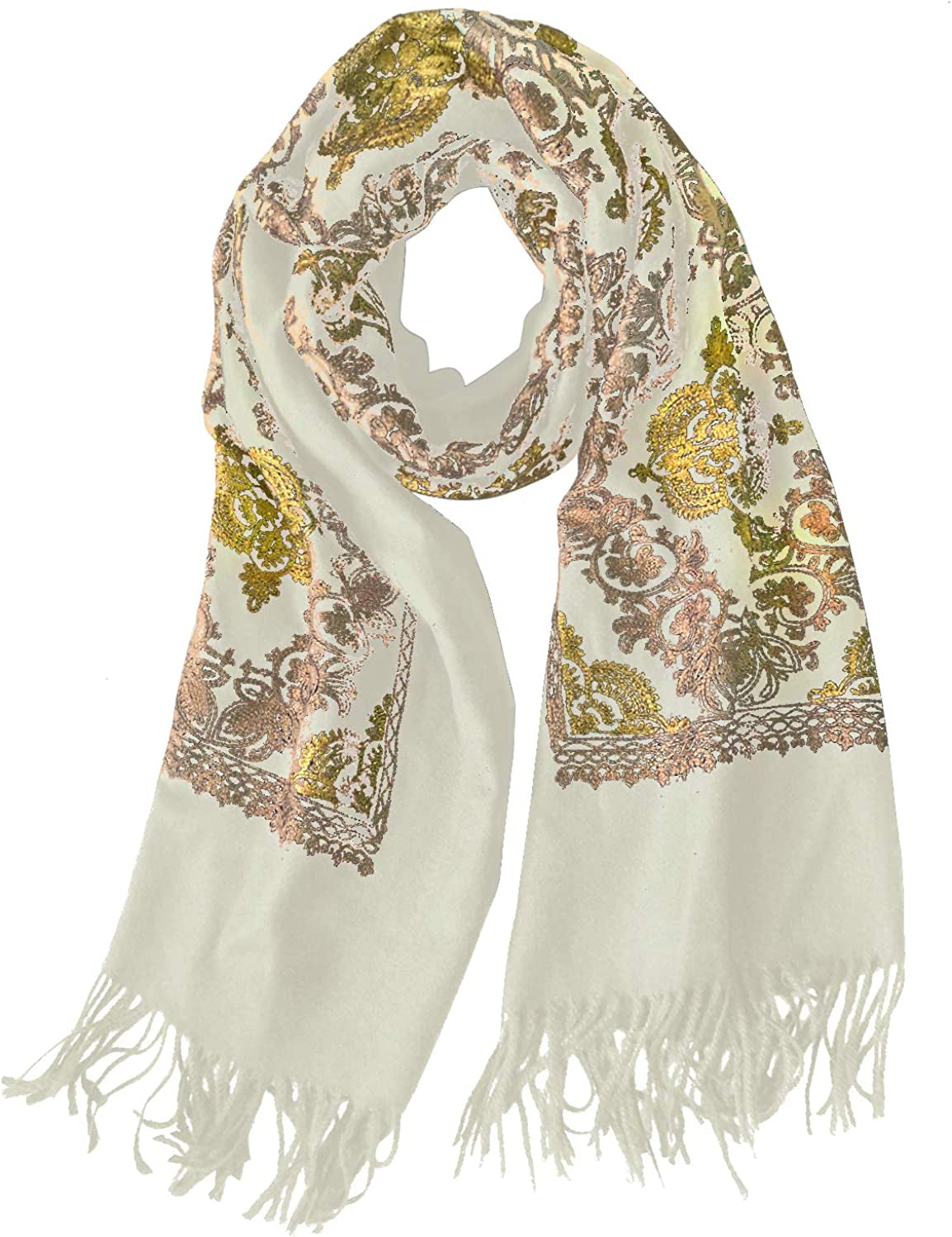 Women'S Embroidered Oversize Tassel Shawl Scarf Wraps for Women Apparel & Accessories > Clothing Accessories > Scarves & Shawls Urban CoCo #2-white  