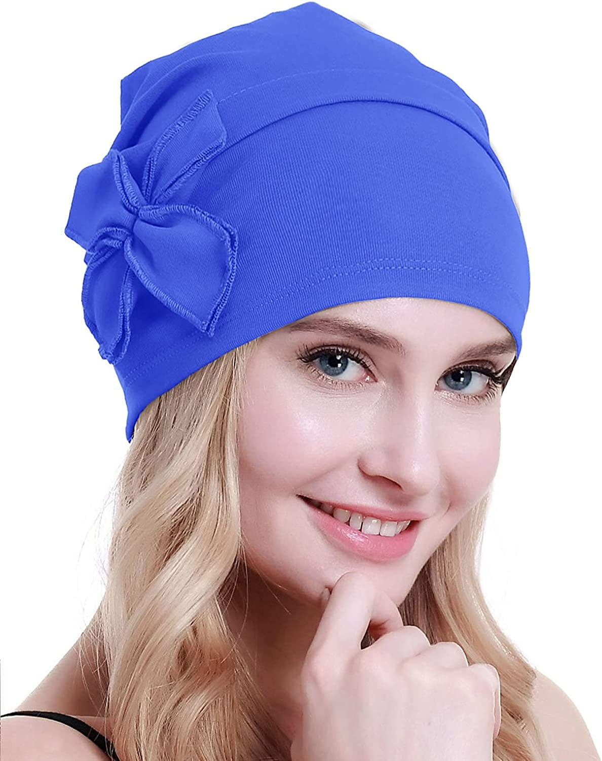 Osvyo Cotton Chemo Turbans Headwear Beanie Hat Cap for Women Cancer Patient Hairloss Apparel & Accessories > Clothing Accessories > Headwear osvyo Cotton Light Cerulean One Size 