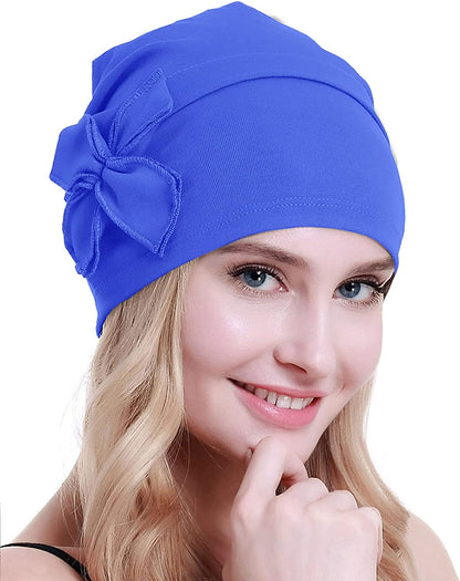 Osvyo Cotton Chemo Turbans Headwear Beanie Hat Cap for Women Cancer Patient Hairloss Apparel & Accessories > Clothing Accessories > Headwear osvyo Cotton Light Cerulean One Size 