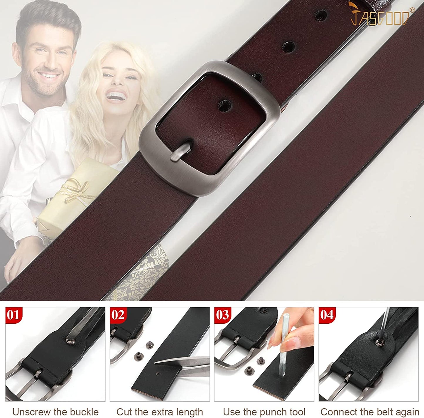 Plus Size Women Leather Belt JASGOOD Black Casual Waist Belt for Jeans Pants with Metal Pin Buckle Apparel & Accessories > Clothing Accessories > Belts KYLIE MAX   