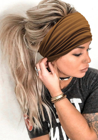 Wide Headbands for Women Black Stylish Head Wraps Boho Thick Hairbands Large African Sport Yoga Turban Headband Hair Accessories (Pack of 4) Apparel & Accessories > Clothing Accessories > Bandanas & Headties Huachi   