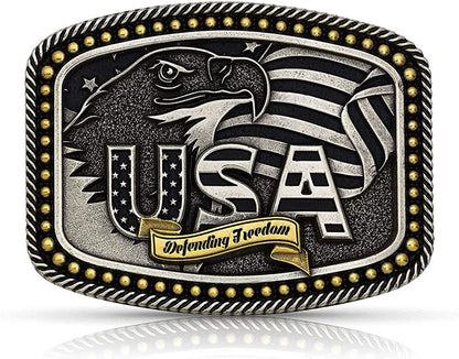 Montana Silversmiths 2Nd Amendment Series Attitude Western Belt Buckle (Defending Freedom USA - Tri Color) Apparel & Accessories > Clothing Accessories > Belt Buckles Montana Silversmiths   