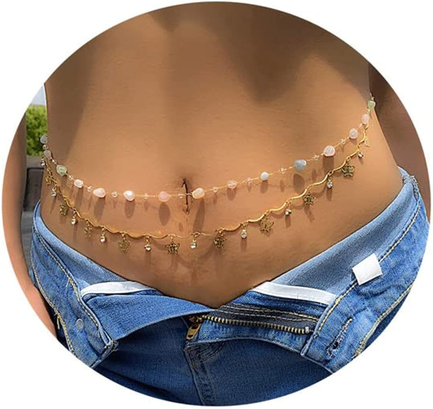Boho Beads Waist Belly Chain Colorful Turquoise Butterfly Bead Belly Chain for Women Girls Summer Beach Bikini African Waist Body Chain Jewelry Apparel & Accessories > Jewelry > Body Jewelry NIQIPOK Butterfly  