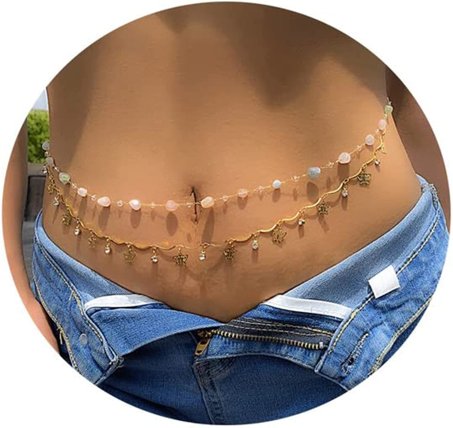 Boho Beads Waist Belly Chain Colorful Turquoise Butterfly Bead Belly Chain for Women Girls Summer Beach Bikini African Waist Body Chain Jewelry Apparel & Accessories > Jewelry > Body Jewelry NIQIPOK Butterfly  