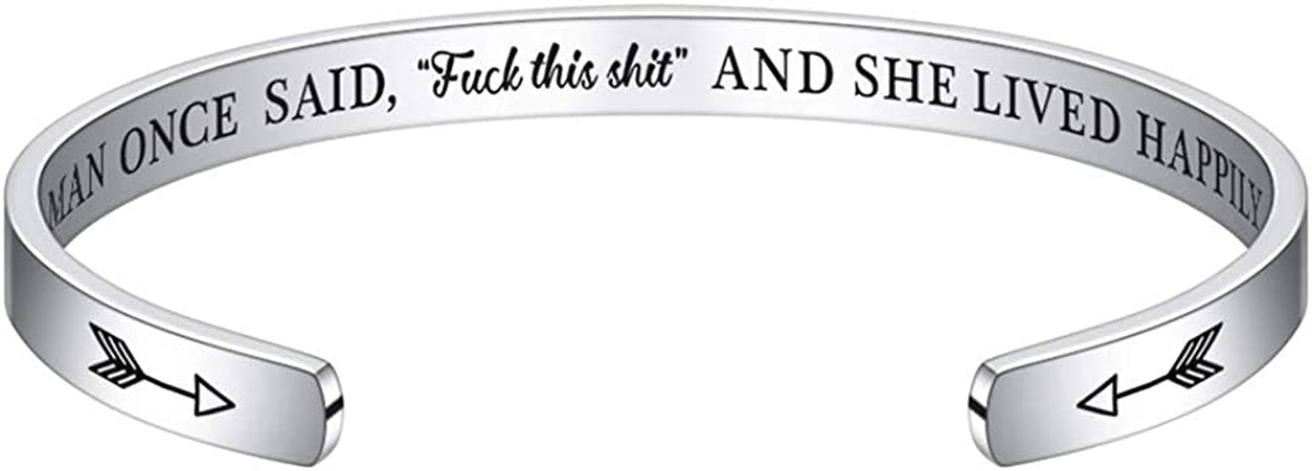 M MOOHAM Bracelets for Women- Engraved Quote Inspirational Bracelet Birthday Christmas Funny Gifts for Best Friend, Daughter, Son, Sister, Niece, Mom, Coworkers, Stainless Steel Jewelry Apparel & Accessories > Jewelry > Bracelets M MOOHAM A wise woman once said f**k this s**t and she lived happily ever after  