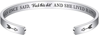 M MOOHAM Bracelets for Women- Engraved Quote Inspirational Bracelet Birthday Christmas Funny Gifts for Best Friend, Daughter, Son, Sister, Niece, Mom, Coworkers, Stainless Steel Jewelry Apparel & Accessories > Jewelry > Bracelets M MOOHAM A wise woman once said f**k this s**t and she lived happily ever after  