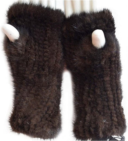 Valpeak Womens Winter Mittens Knitted Mink Fur Gloves Fingerless Arm Warmers Cold Weather Elasticity Apparel & Accessories > Clothing Accessories > Gloves & Mittens Valpeak Brown  