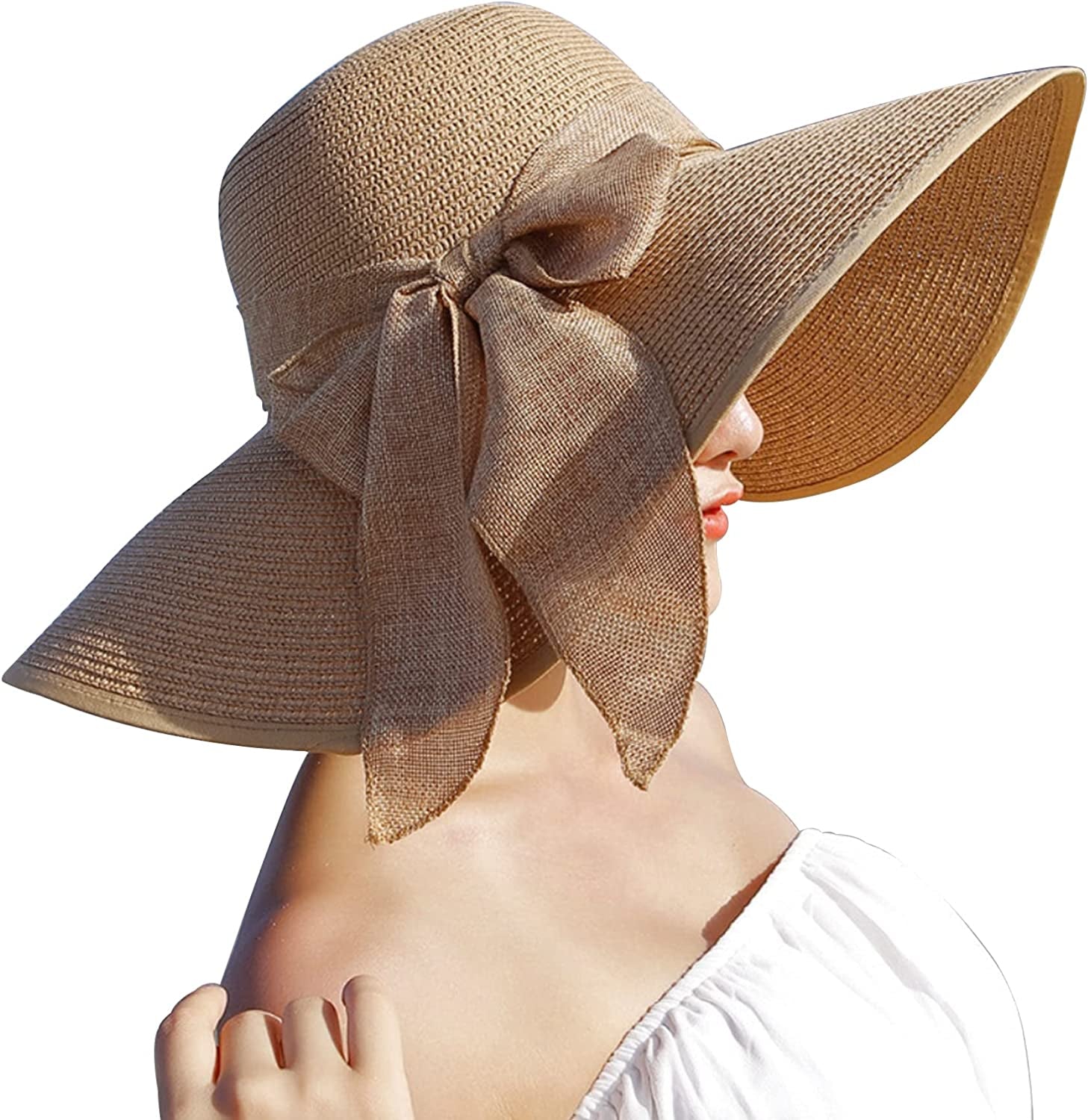 Women'S Folable Floppy Hat,Wide Brim Sun Protection Straw Hat, Summer UV Protection Beach Cap Apparel & Accessories > Clothing Accessories > Hats FSIGOM C1-f-khaki  