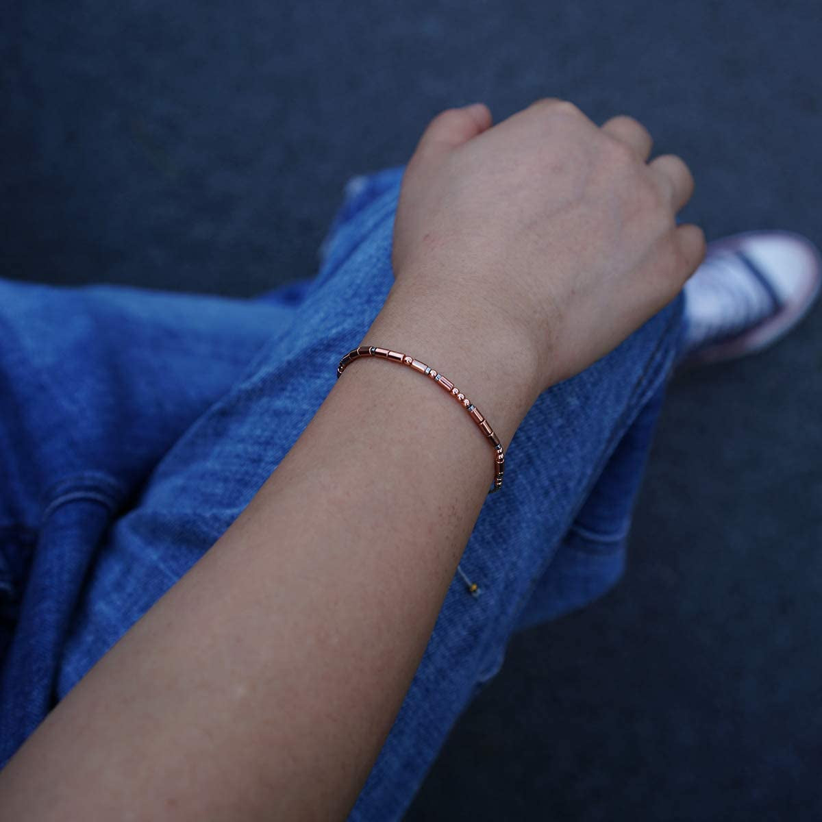Rarelove Bad Ass Morse Code Bracelets Inspirational Friendship Gift for Women Girls Rose Golden Beads Grey String Bracelet Apparel & Accessories > Jewelry > Bracelets RareLove   