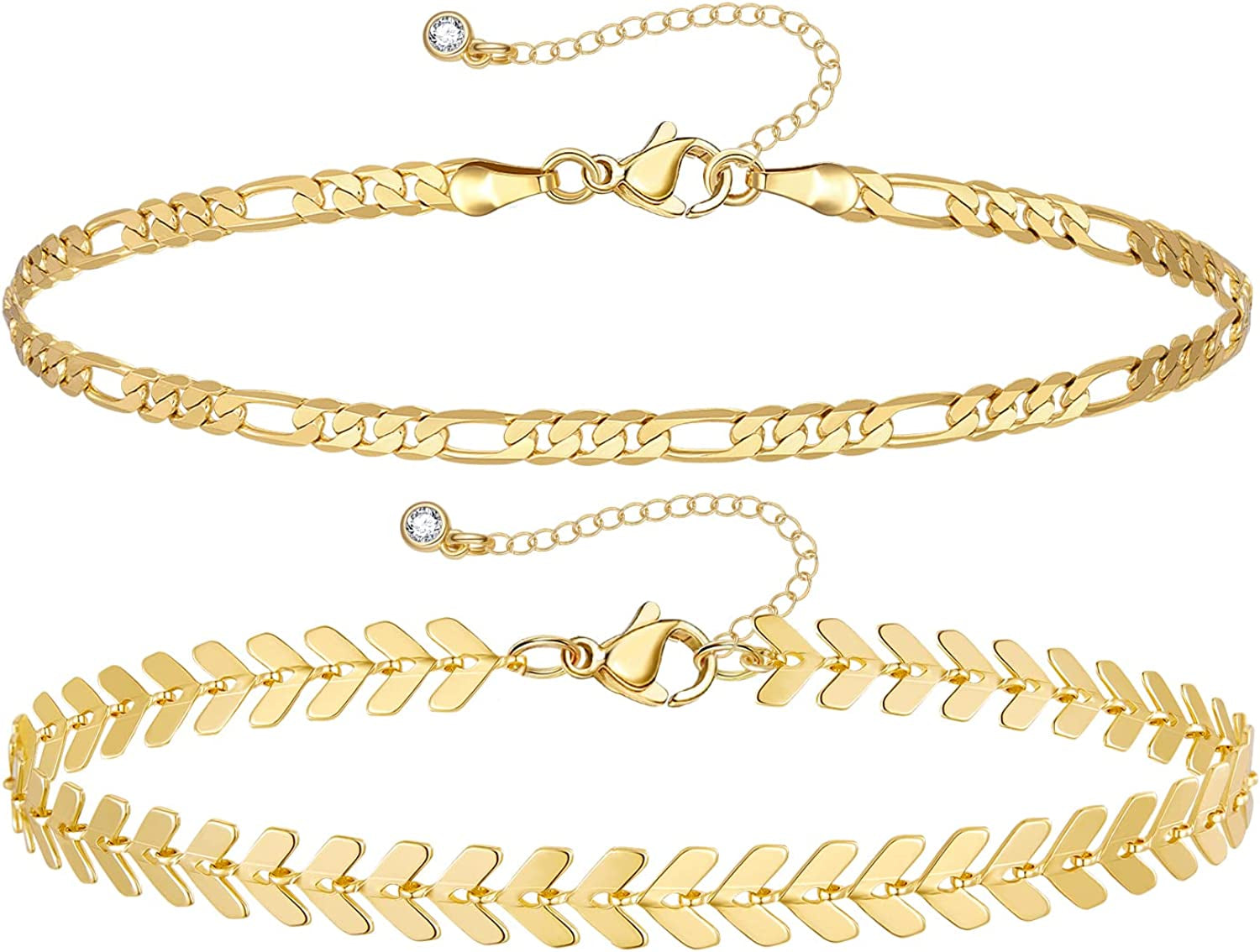 Kissyan Gold Layered Ankle Bracelets for Women, Dainty 14K Gold Plated Layering Anklets Set Adjustable Fashion Cuban Link Snake Tennis Chain Ankles Summer Beach Foot Jewelry Gifts for Women Girls Apparel & Accessories > Jewelry > Anklets KissYan L-Gold  