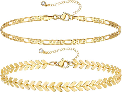 Kissyan Gold Layered Ankle Bracelets for Women, Dainty 14K Gold Plated Layering Anklets Set Adjustable Fashion Cuban Link Snake Tennis Chain Ankles Summer Beach Foot Jewelry Gifts for Women Girls Apparel & Accessories > Jewelry > Anklets KissYan L-Gold  