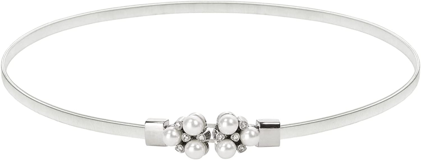 GRACE KARIN Women Skinny Metal Cinch Belt Gold Waistband Elastic Waist Belt CL633 Apparel & Accessories > Clothing Accessories > Belts GRACE KARIN Silver(pearl+rhinestone)33 Medium 