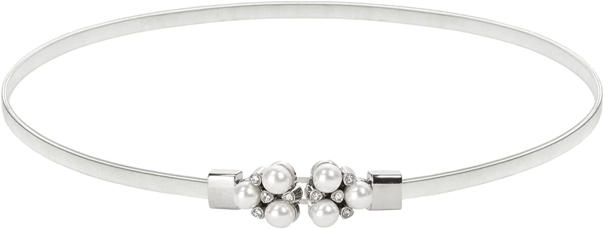 GRACE KARIN Women Skinny Metal Cinch Belt Gold Waistband Elastic Waist Belt CL633 Apparel & Accessories > Clothing Accessories > Belts GRACE KARIN Silver(pearl+rhinestone)33 Medium 