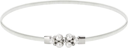 GRACE KARIN Women Skinny Metal Cinch Belt Gold Waistband Elastic Waist Belt CL633 Apparel & Accessories > Clothing Accessories > Belts GRACE KARIN Silver(pearl+rhinestone)33 Medium 