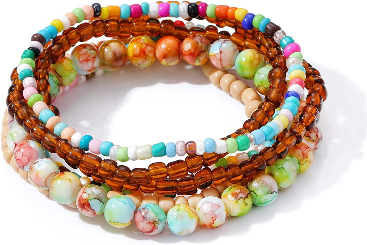 Mengpa Stackable Beaded Bracelets for Women Girls Bohemian Layering Strand Statement Jewelry Apparel & Accessories > Jewelry > Bracelets MengPa Z-Mixed color 3  