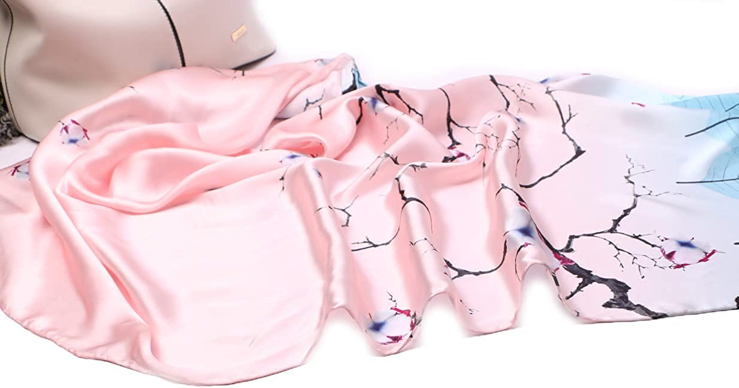 Women'S Mulberry Silk Scarf Floral Print Satin Long Scarf Wrap Shawl Apparel & Accessories > Clothing Accessories > Scarves & Shawls Smi&Love   