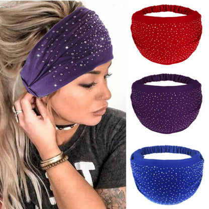 CAKURE Crystal Wide Headbands Rhinestone Bling Head Bands Sparkle Head Scarf Turban Headband Elastic African Head Wraps Sport Hair Bands for Women and Girls Pack of 3 (Set 2) Apparel & Accessories > Clothing Accessories > Bandanas & Headties CAKURE set 4  