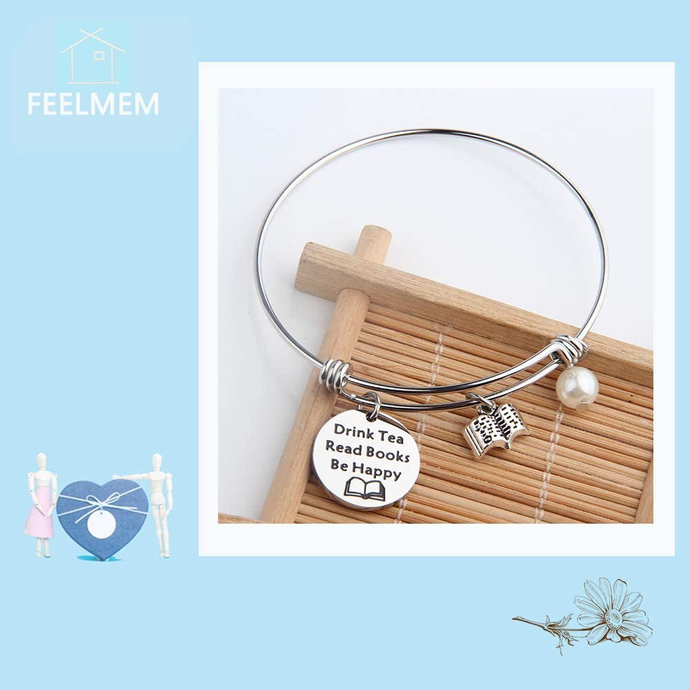 FEELMEM Tea Lovers Gift Drink Tea Read Books Keychain Tea Party Gift Literature Book Lovers Jewelry Gift Apparel & Accessories > Jewelry > Bracelets FEELMEM   