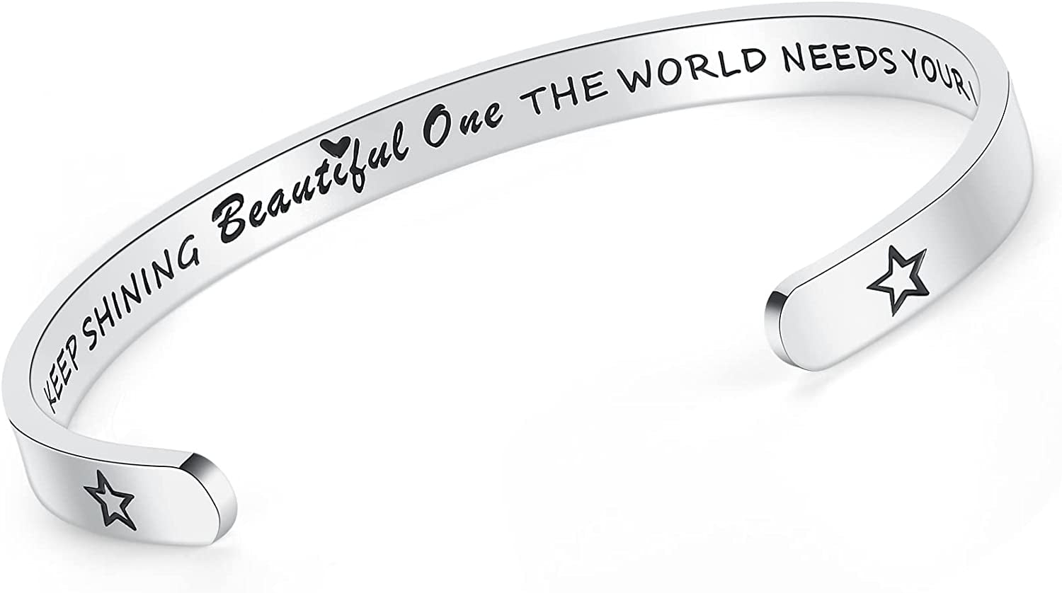 Aryahozel Motivational Cuff Bracelet for Women Girls, Personalized Jewelry Gifts for Her Daughter Mom Sister Niece Best Friends, Engraved Different Sayings Apparel & Accessories > Jewelry > Bracelets AryaHozel Keep Shining Beautiful One The World Needs Your Light  