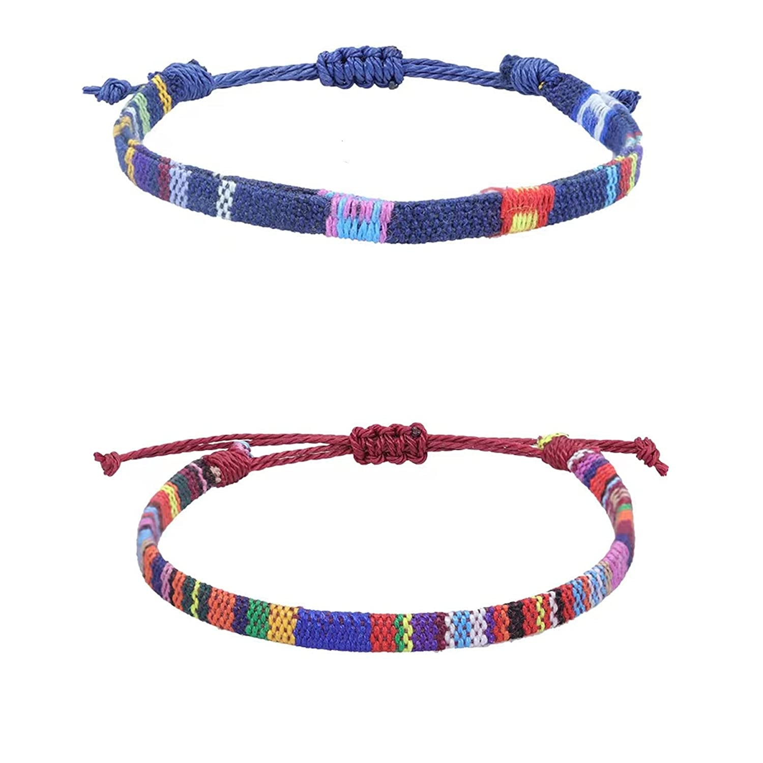 Bracelets for Men-2 Surfer Beach Bracelet Set-Holiday Gift-Hand Made Boho Bracelets -Outdoor Sports Men'S and Women'S Anklet -Ethnic Hippie Style Accessories Apparel & Accessories > Jewelry > Bracelets MEINESQIS ethnic bule & ethnic red  