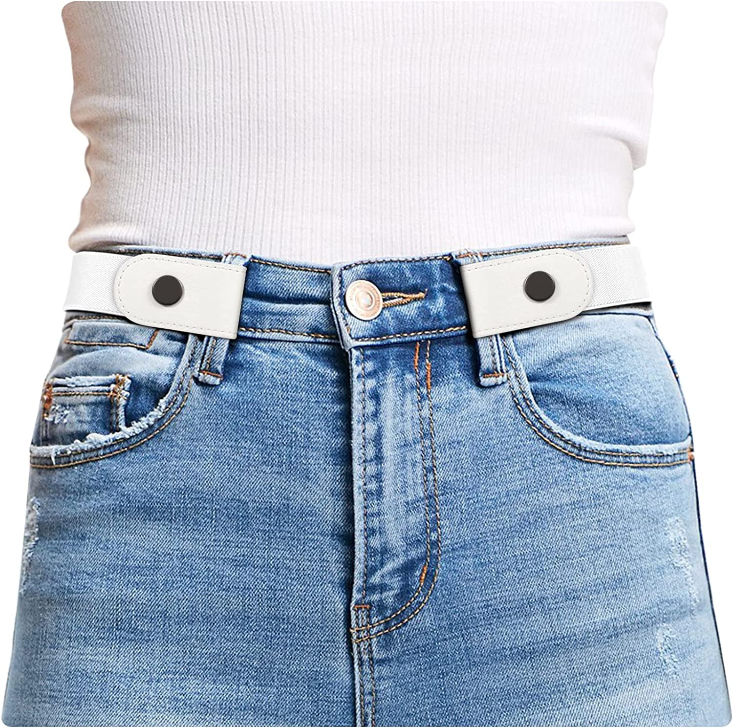 Buckle Free Comfortable Elastic Belt for Women or Men, Buckle-Less No Bulge No Hassle Invisible Belts by WHIPPY Apparel & Accessories > Clothing Accessories > Belts WHIPPY 7-white Large Size: 32"-48" 