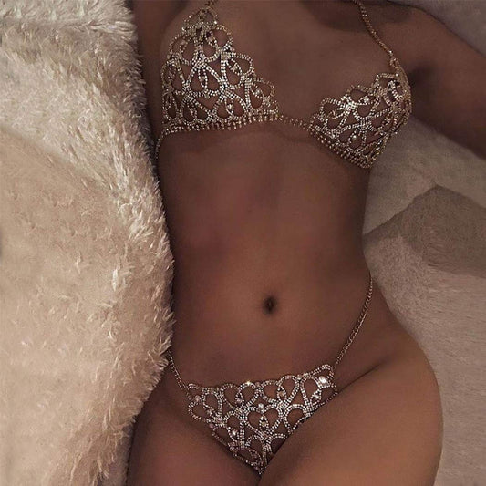 Evild Crystal Body Chain Silver Bikini Bra Chain Suit Beach Waist Belly Chain Crop Top Underwear Body Jewelry Accessories for Women and Girls Apparel & Accessories > Jewelry > Body Jewelry EVILD   