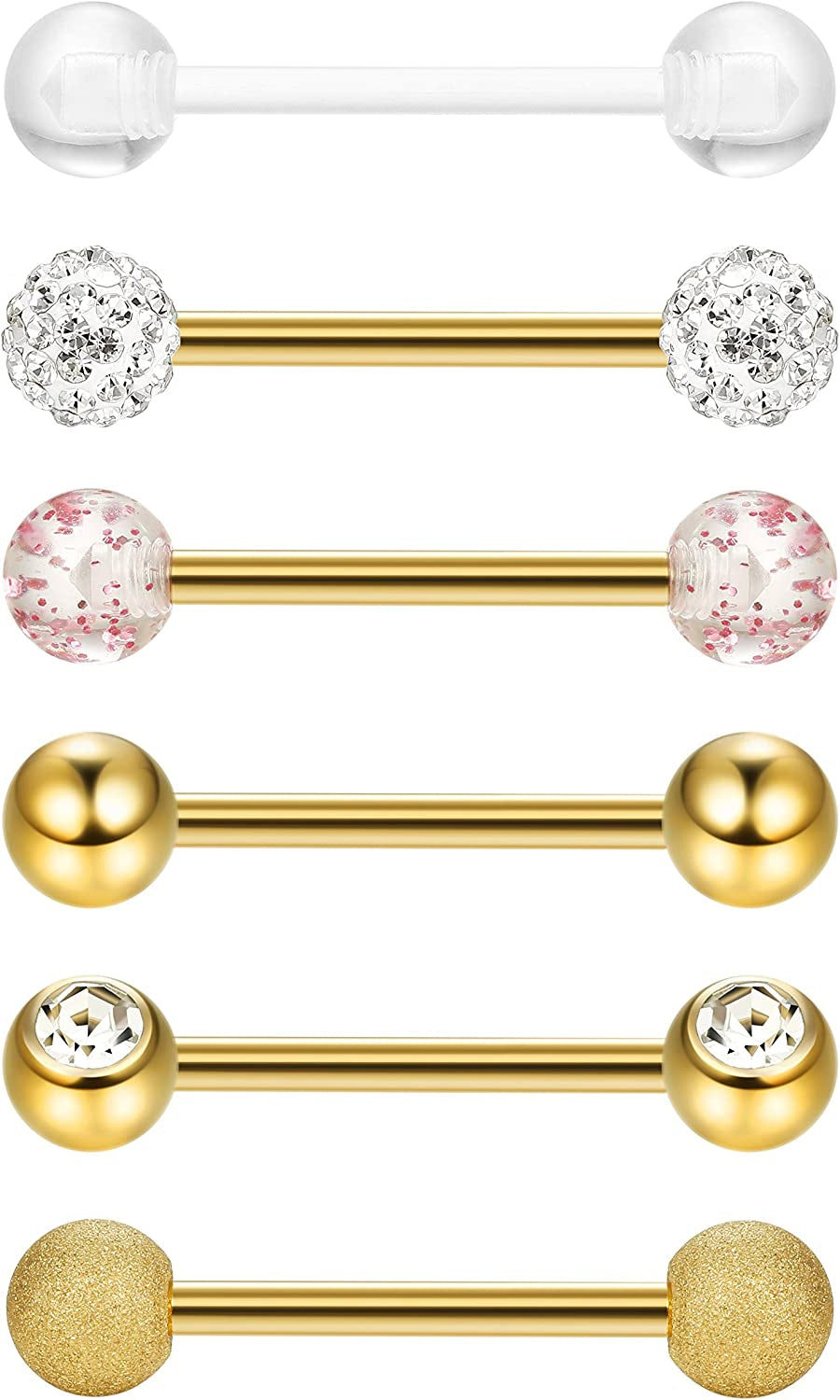 FINREZIO 14G 12-18Mm Stainless Steel Nipple Tongue Ring Barbell Nipplerings Body Piercing Jewelry 12Pcs Apparel & Accessories > Jewelry > Body Jewelry FINREZIO   