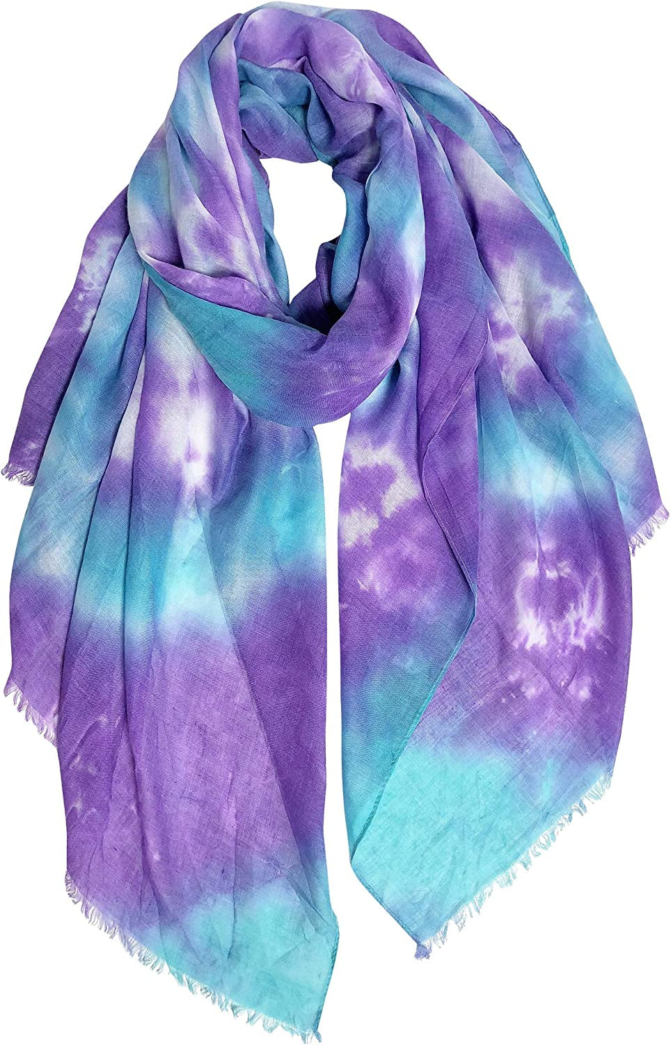 GERINLY Tie Dye Scarf for Women Art Print Head Wrap Vibrant Summer Shawl Nice Hijab Turban Apparel & Accessories > Clothing Accessories > Scarves & Shawls GERINLY Purpleturquoise  
