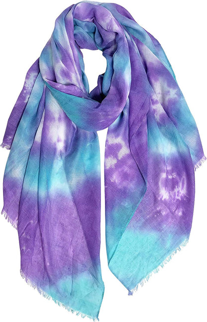 GERINLY Tie Dye Scarf for Women Art Print Head Wrap Vibrant Summer Shawl Nice Hijab Turban Apparel & Accessories > Clothing Accessories > Scarves & Shawls GERINLY Purpleturquoise  