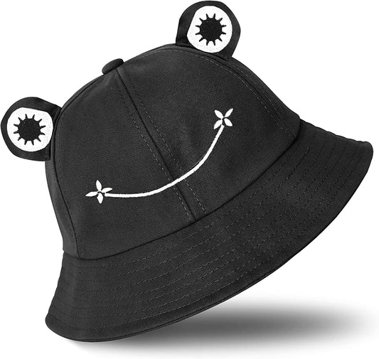 SAOROPEB Frog Hat for Adult Teens, Cute Frog Bucket Hat, Cotton Bucket Hat Funny Hat Fisherman Hat for Men Women Apparel & Accessories > Clothing Accessories > Hats SAOROPEB Black  