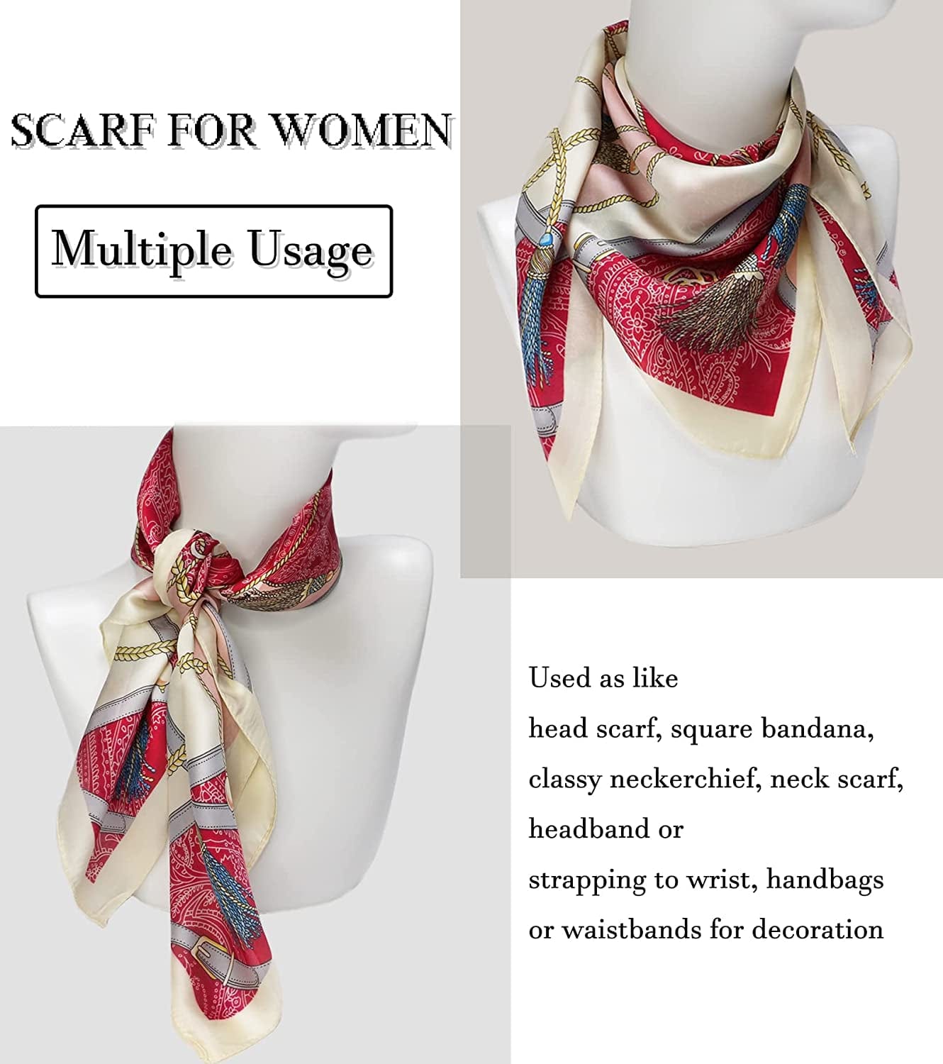27.5'' Silk Feeling Scarf Medium Square Satin Head Neck Scarf for Women Hair Sleeping at Night Apparel & Accessories > Clothing Accessories > Headwear Wealish   