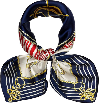 27.5'' Silk Feeling Scarf Medium Square Satin Head Neck Scarf for Women Hair Sleeping at Night Apparel & Accessories > Clothing Accessories > Headwear Wealish 24-red/Navy  