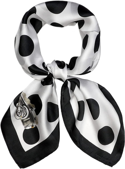 27.5'' Silk Feeling Scarf Medium Square Satin Head Neck Scarf for Women Hair Sleeping at Night Apparel & Accessories > Clothing Accessories > Headwear Wealish 21-white/Black  