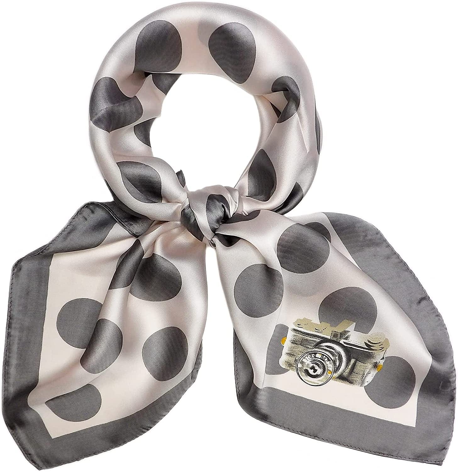 27.5'' Silk Feeling Scarf Medium Square Satin Head Neck Scarf for Women Hair Sleeping at Night Apparel & Accessories > Clothing Accessories > Headwear Wealish 21-pink/Grey  