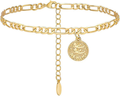 Lcherry Gold Plated Anklets for Women Dainty Zodiac Constellation Anklet Zodiac Sign Disc Ankle Bracelet 14K Real Gold Plated Anklets for Women Apparel & Accessories > Jewelry > Anklets Lcherry Gemini  