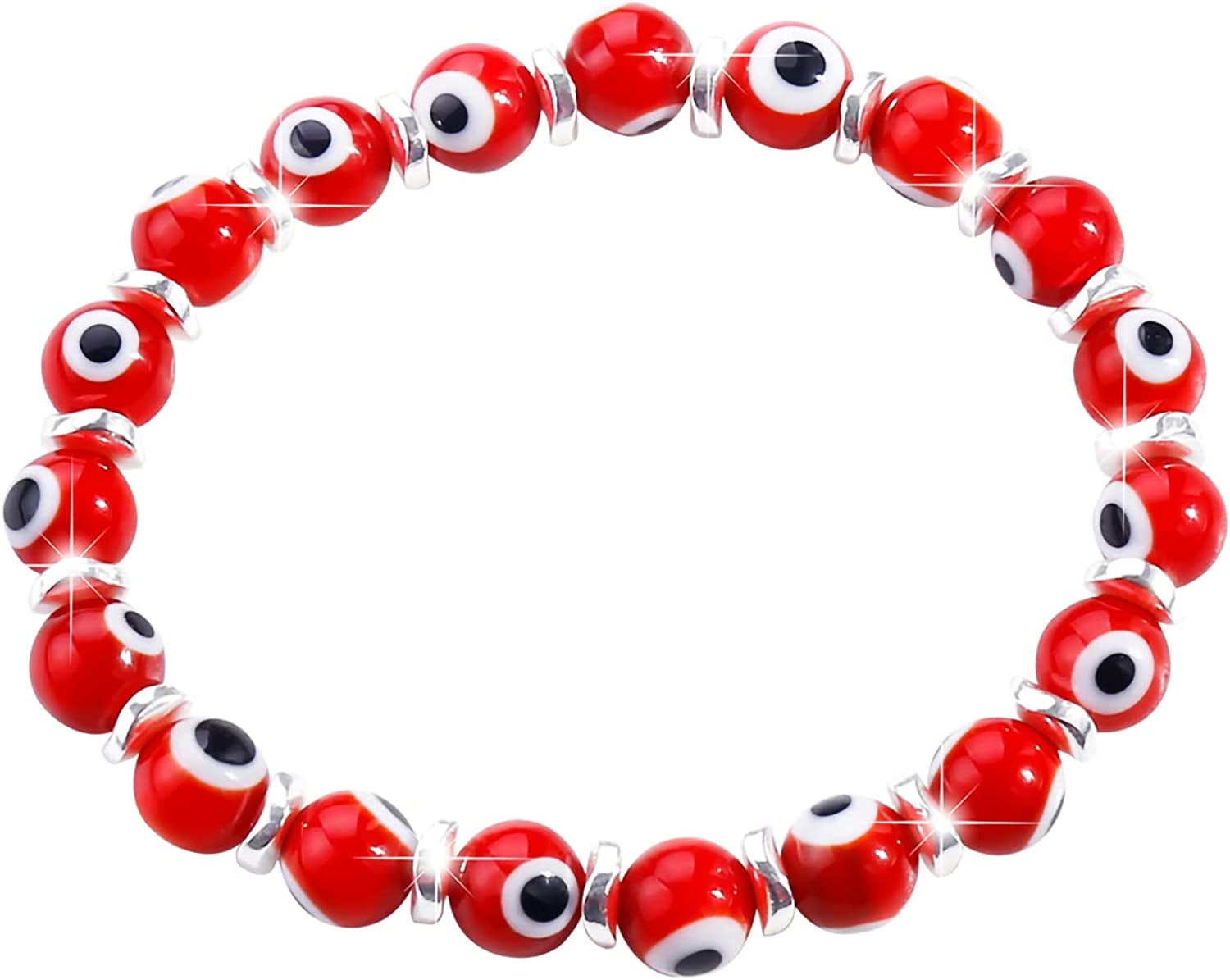 JUVJEW Evil Eye Bracelets for Women Protect 8Mm Ojo Glass Beaded Protection Stretch Braclet Jewelry Apparel & Accessories > Jewelry > Bracelets JUVJEW Red-sliver  