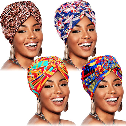 SATINIOR 4 Pieces African Pattern Headwrap Pre-Tied Bonnet Turban Knot Beanie Cap Headwrap Hat Apparel & Accessories > Clothing Accessories > Headwear SATINIOR Cool Style  
