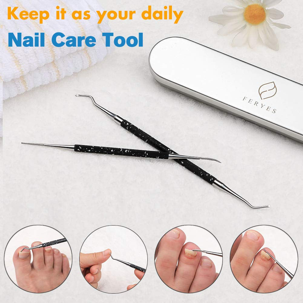 FERYES Ingrown Toenail Tools,Toenail Lifter and Toenail File Set for Ingrown Toenails Treatment - Surgical Grade Stainless Steel under Nail Cleaner Pedicure Tools - W/Tin Storage Box Health & Beauty > Personal Care > Cosmetics > Cosmetic Tools > Nail Tools FERYES   