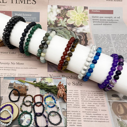 Svovin 12 Pcs 8Mm Gemstones Beaded Bracelets for Men Women Stone Bead Healing Stretch round Bead Crystal Semi-Precious Bracelets Unisex Apparel & Accessories > Jewelry > Bracelets Svovin   
