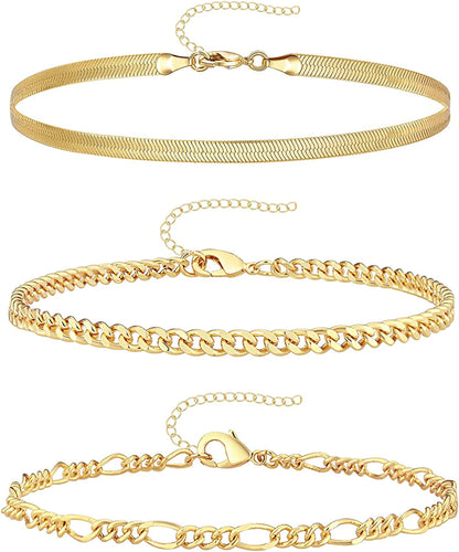 Reoxvo Dainty Gold Chain Bracelets Set for Women 14K Real Gold Plated Link Chain Bracelets for Women Trendy Gold Stackable Bracelets for Women Adjustable 7"+2" Apparel & Accessories > Jewelry > Bracelets Reoxvo Style 06  